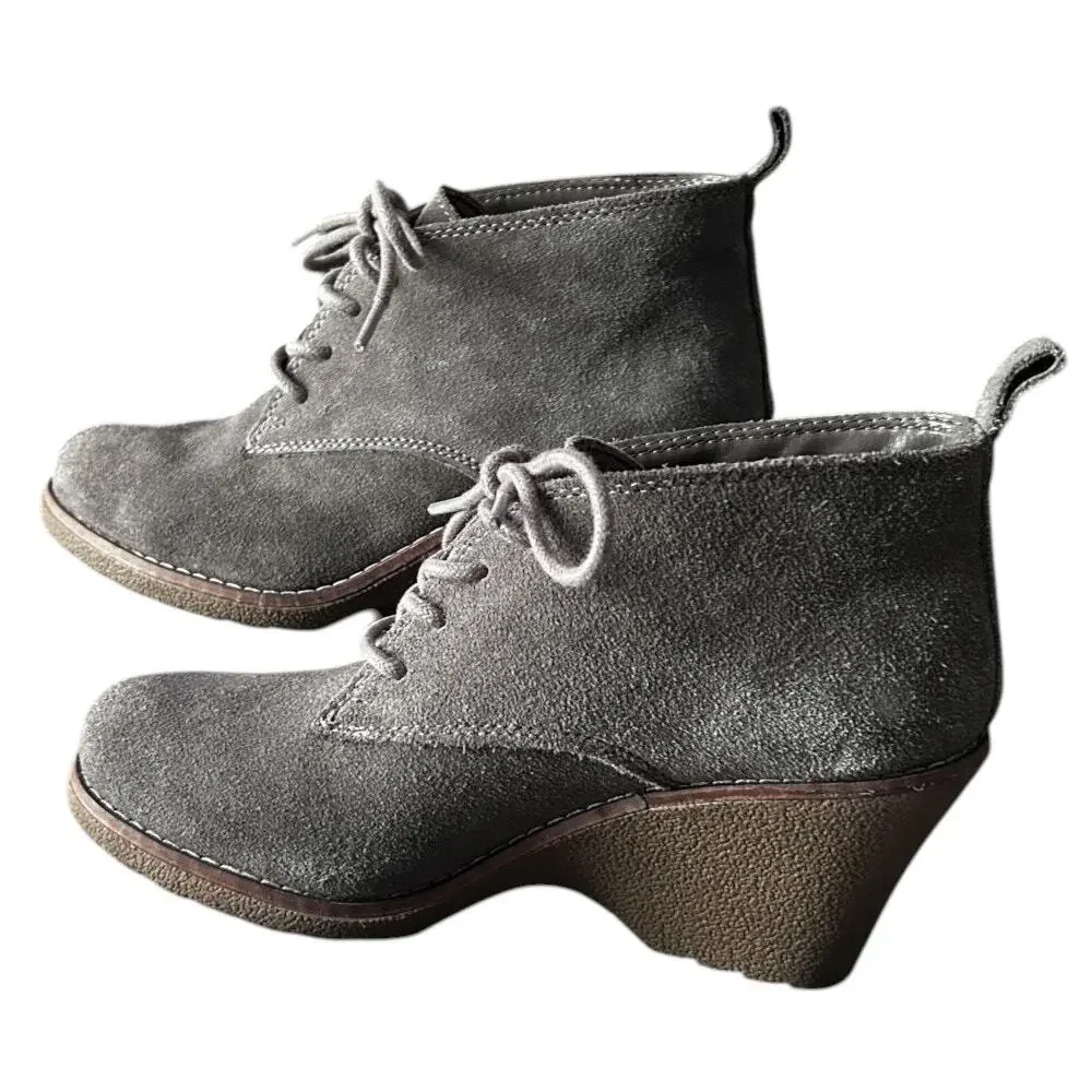 White Mountain Lambert Gray Suede Wedge Heel Lace-up Boots Booties 8